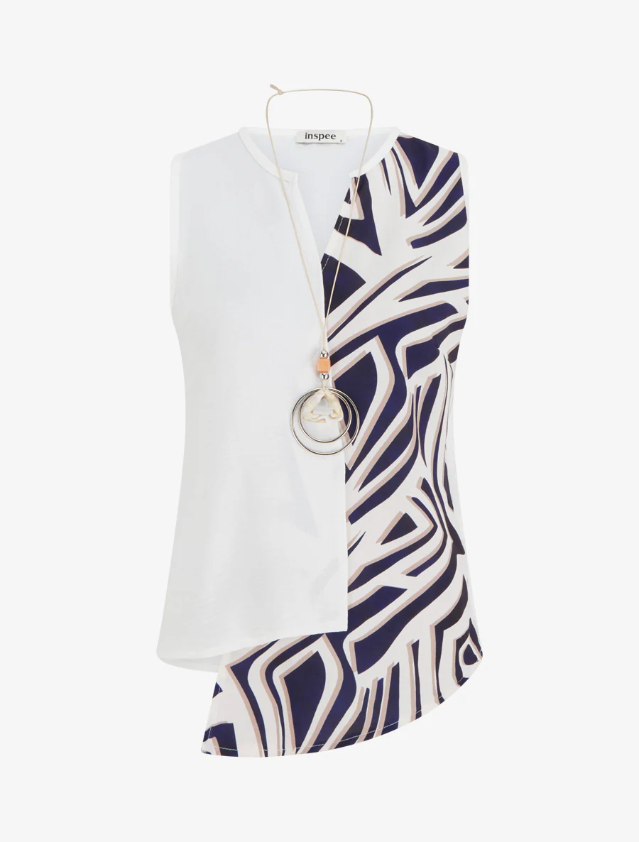 Asymmetrische mouwloze top met grafische print - Marine
