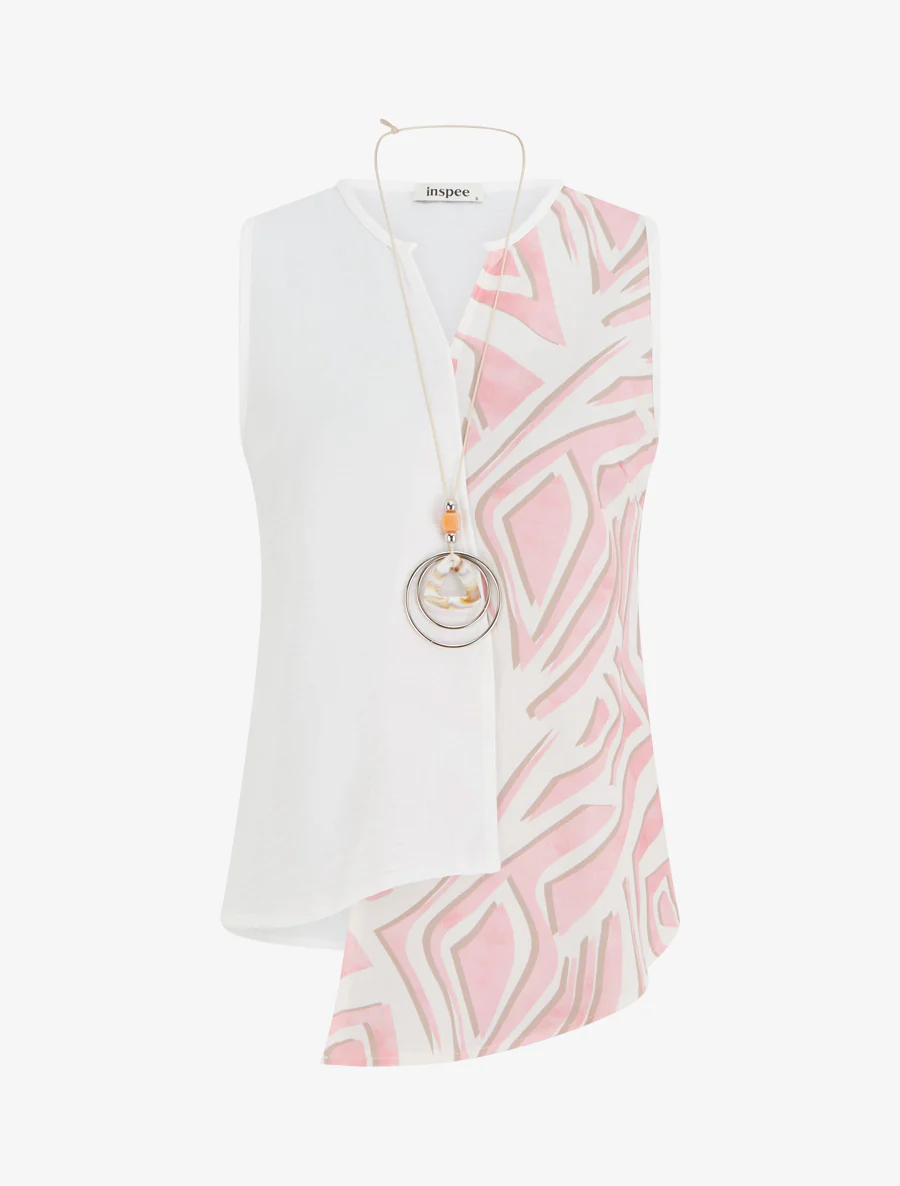Asymmetrische mouwloze top met grafische print - Roos