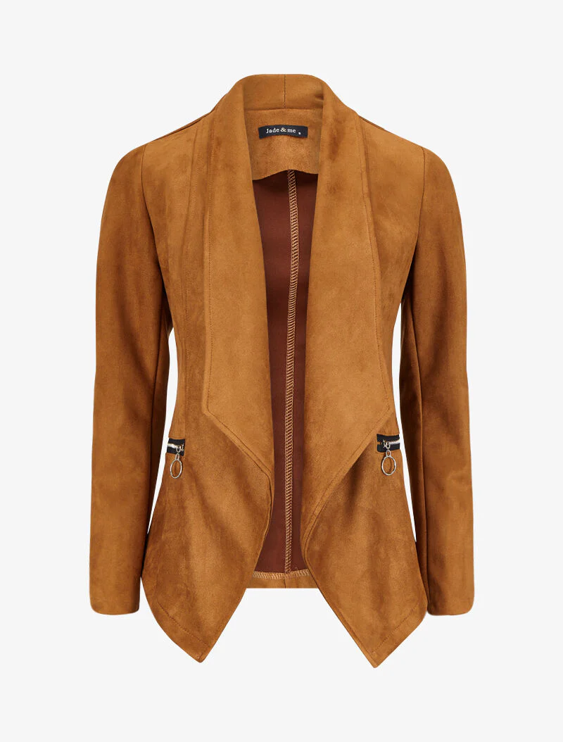 Suède jas met asymmetrische panden - Camel