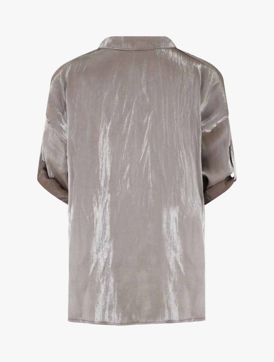 Asymmetrische parelmoeren blouse met oprolbare lange mouwen - Bruin - Image 2