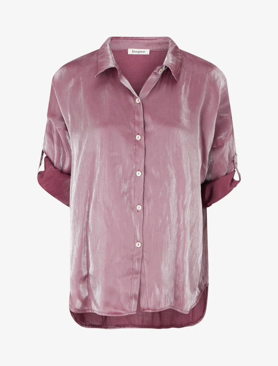 Asymmetrische parelmoeren blouse met oprolbare lange mouwen - Violine