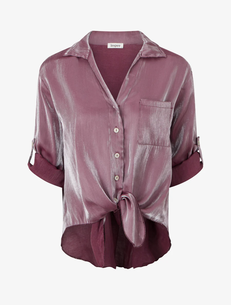 Asymmetrische parelmoeren blouse om te knopen - Violine