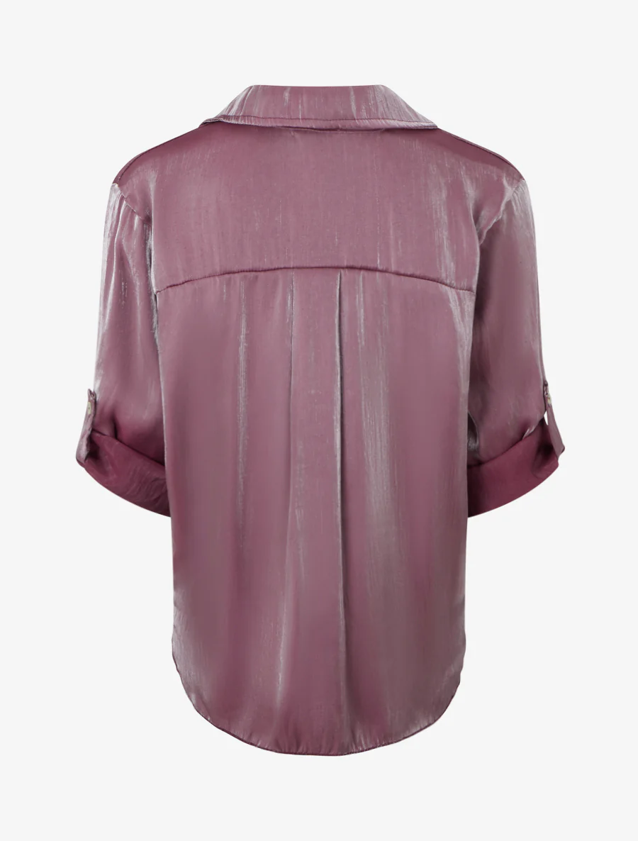 Asymmetrische parelmoeren blouse om te knopen - Violine - Image 2