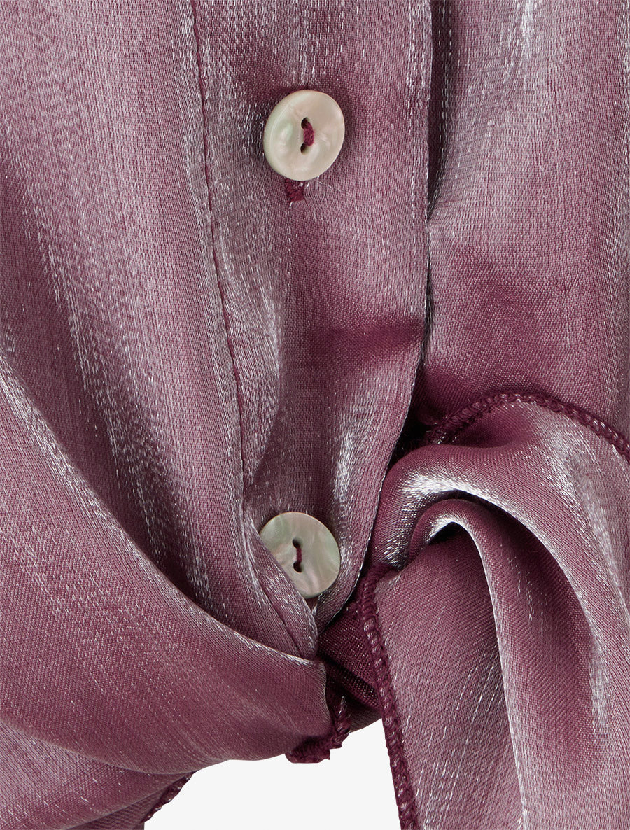 Asymmetrische parelmoeren blouse om te knopen - Violine - Image 3