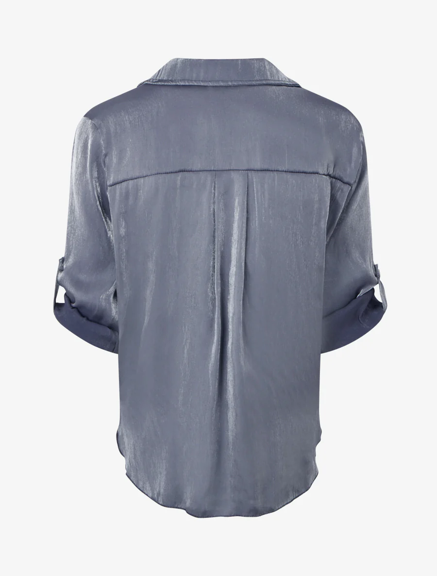 Asymmetrische parelmoeren blouse om te knopen - Blauw - Image 2