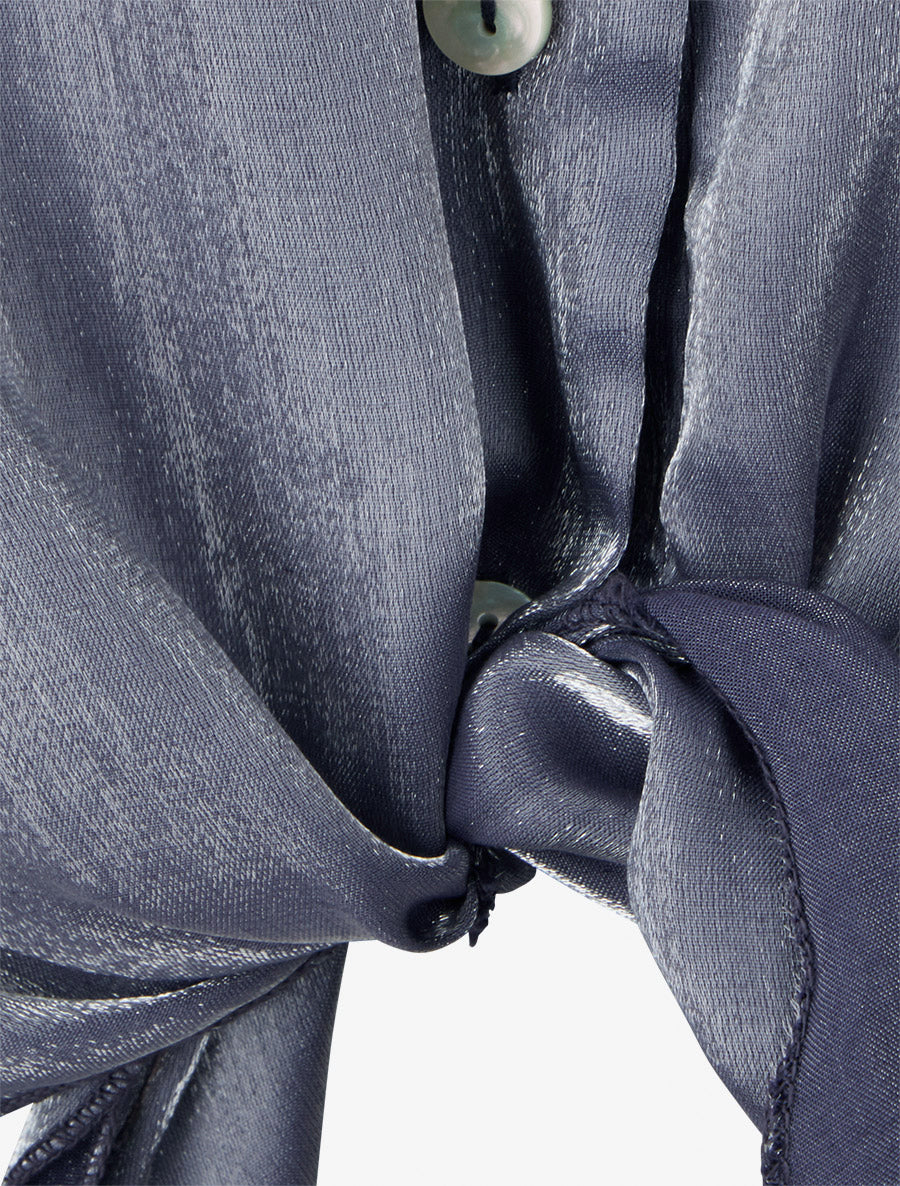 Asymmetrische parelmoeren blouse om te knopen - Blauw - Image 3