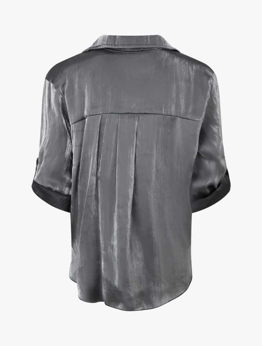 Asymmetrische parelmoeren blouse om te knopen - Zwart - Image 2