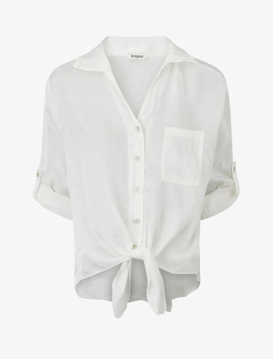 Asymmetrische parelmoeren blouse om te knopen - Wit