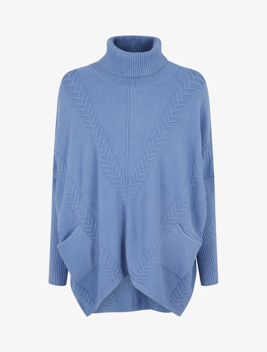 Asymmetrische poncho met coltrui - Blauw