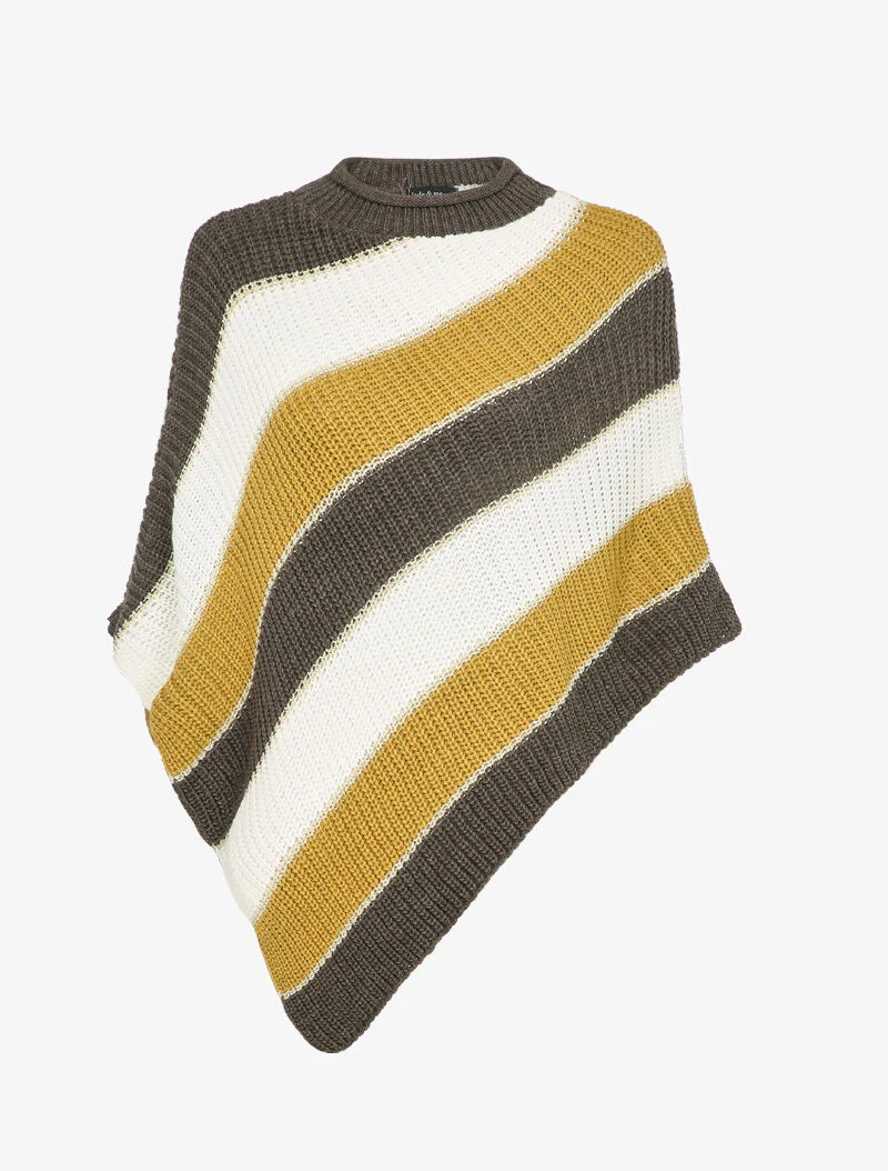 Asymmetrische poncho met iriserende strepen - Taupe