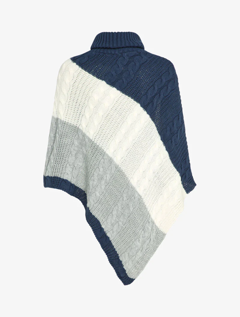 Asymmetrische poncho met gekleurde strepen - Marineblauw - Image 2