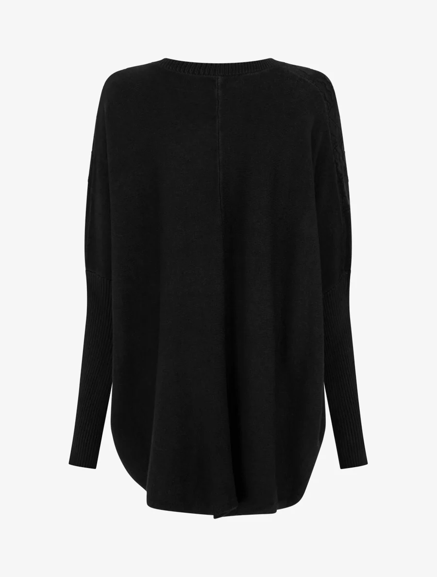 Asymmetrische poncho met lange mouwen en zakken - Zwart - Image 2