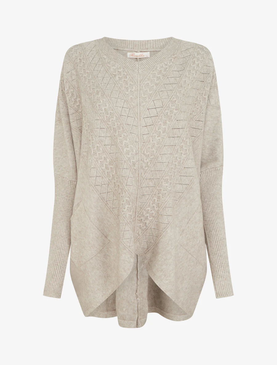 Asymmetrische poncho met lange mouwen en zakken - Mol