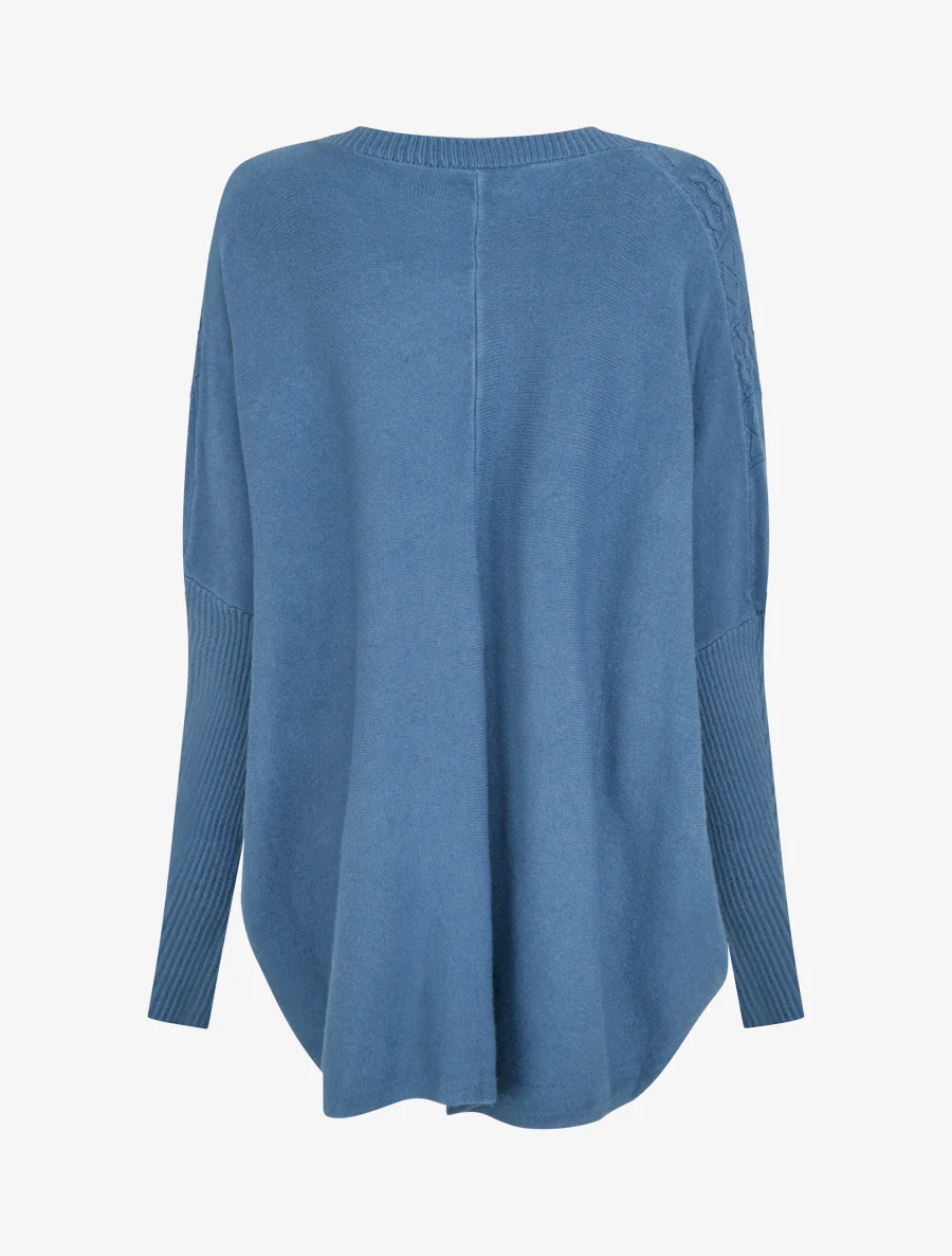 Asymmetrische poncho met lange mouwen en zakken - Blauw - Image 2