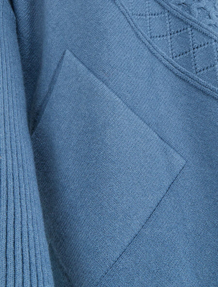 Asymmetrische poncho met lange mouwen en zakken - Blauw - Image 3