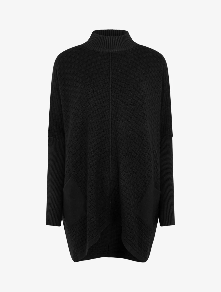 Asymmetrische poncho met opstaande kraag - Zwart