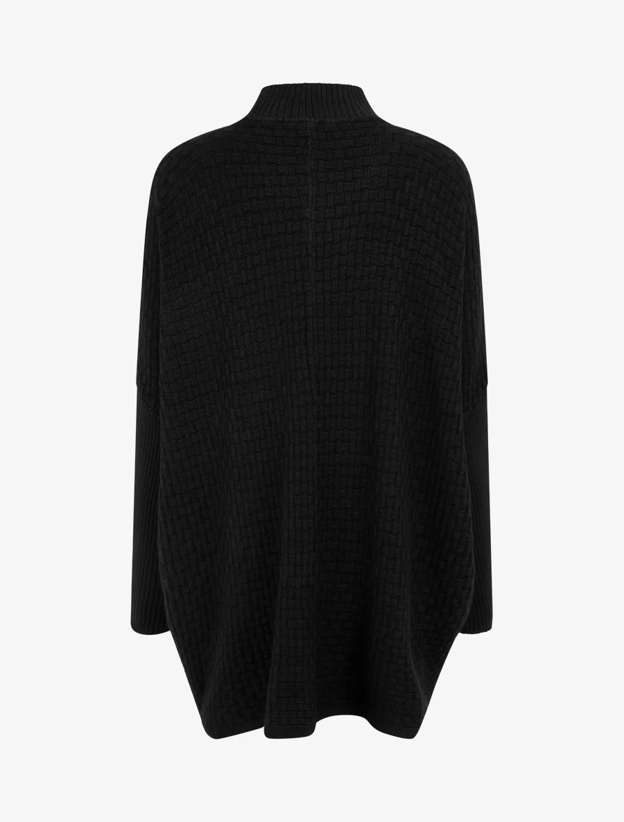 Asymmetrische poncho met opstaande kraag - Zwart - Image 2