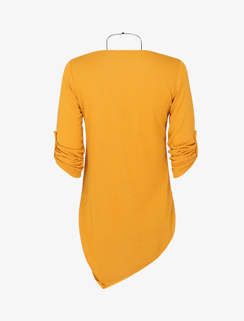 Tuniek met asymmetrische randen en oprolbare mouwen - Mosterd - Image 2