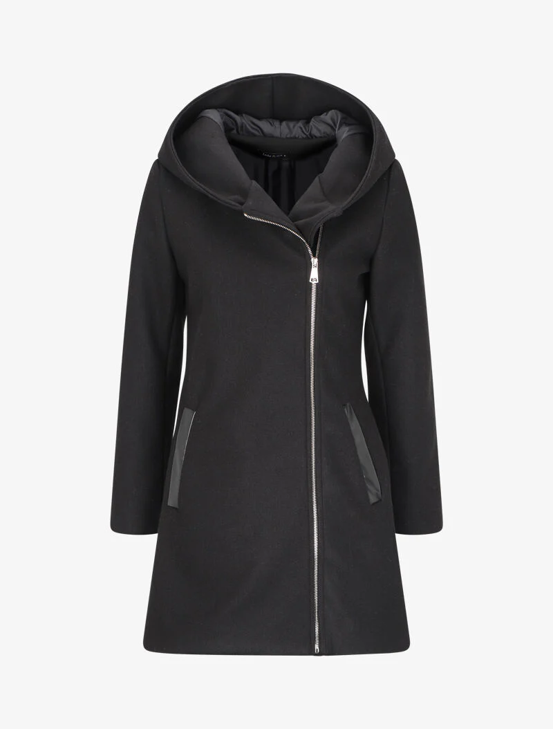 Jas met capuchon en asymmetrische rits - Zwart