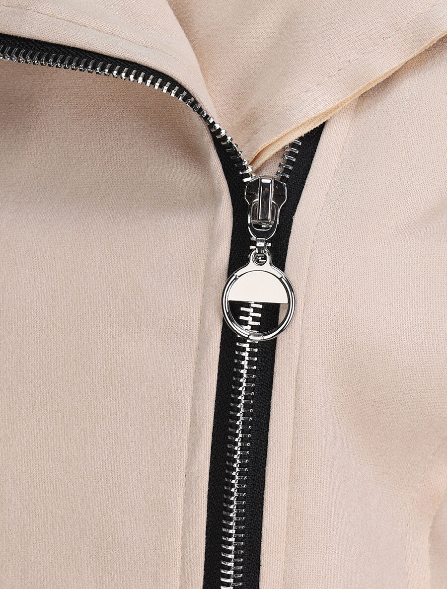 Asymmetrische rits suède jas - Beige - Image 3