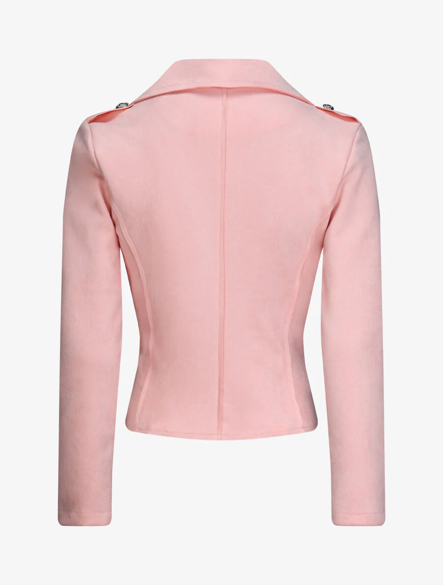 Asymmetrische rits suède jas - Roze - Image 2