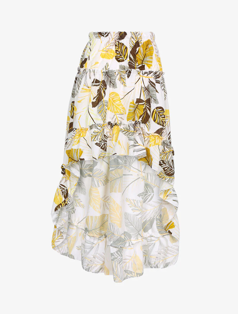 Asymmetrische rok met grafische bloemenprint - wit