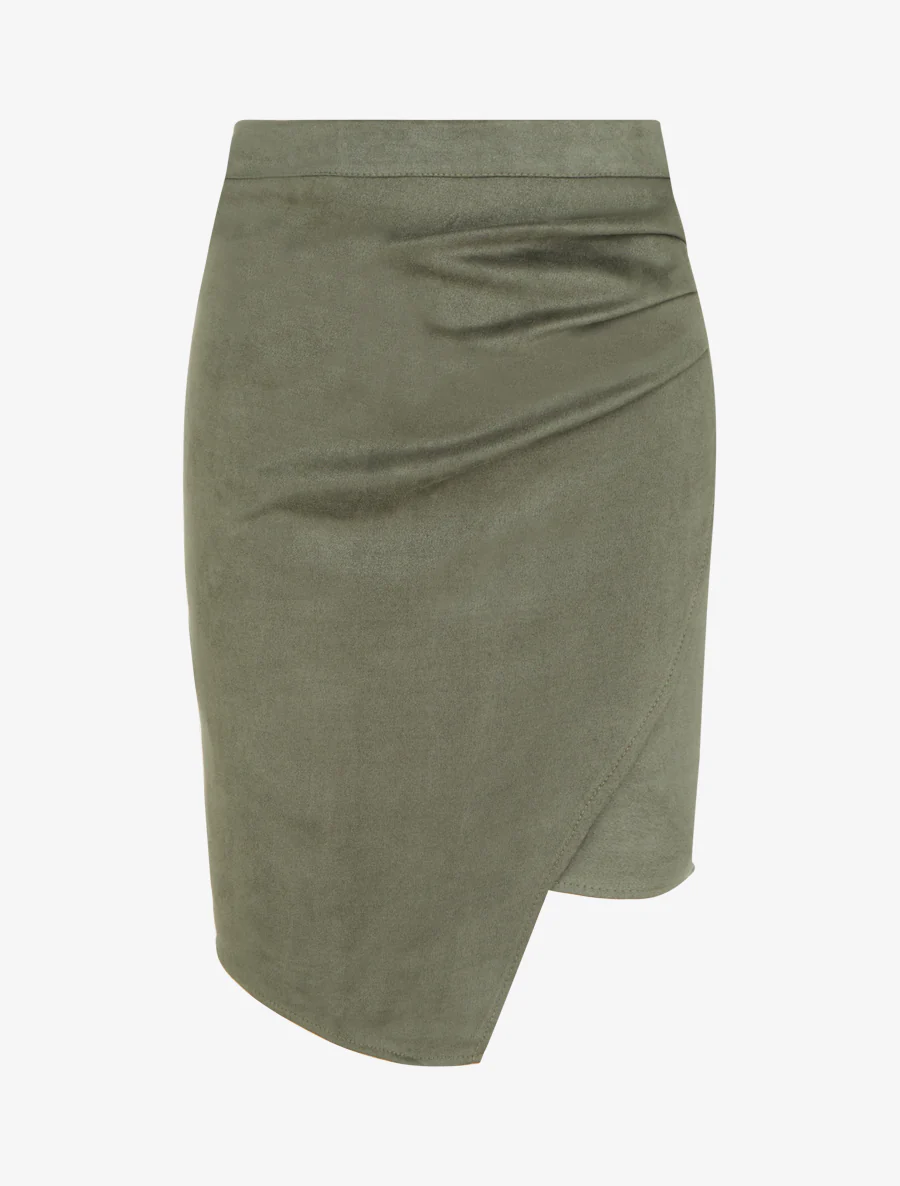 Asymmetrische rok van suèdine - Kaki