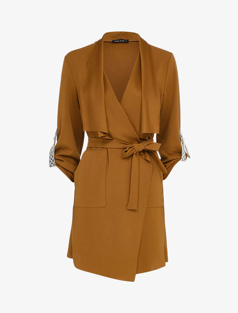 Asymmetrisch sjaalkraagvest - Camel