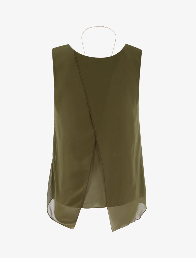 Asymmetrische top in voile - kaki - Image 2