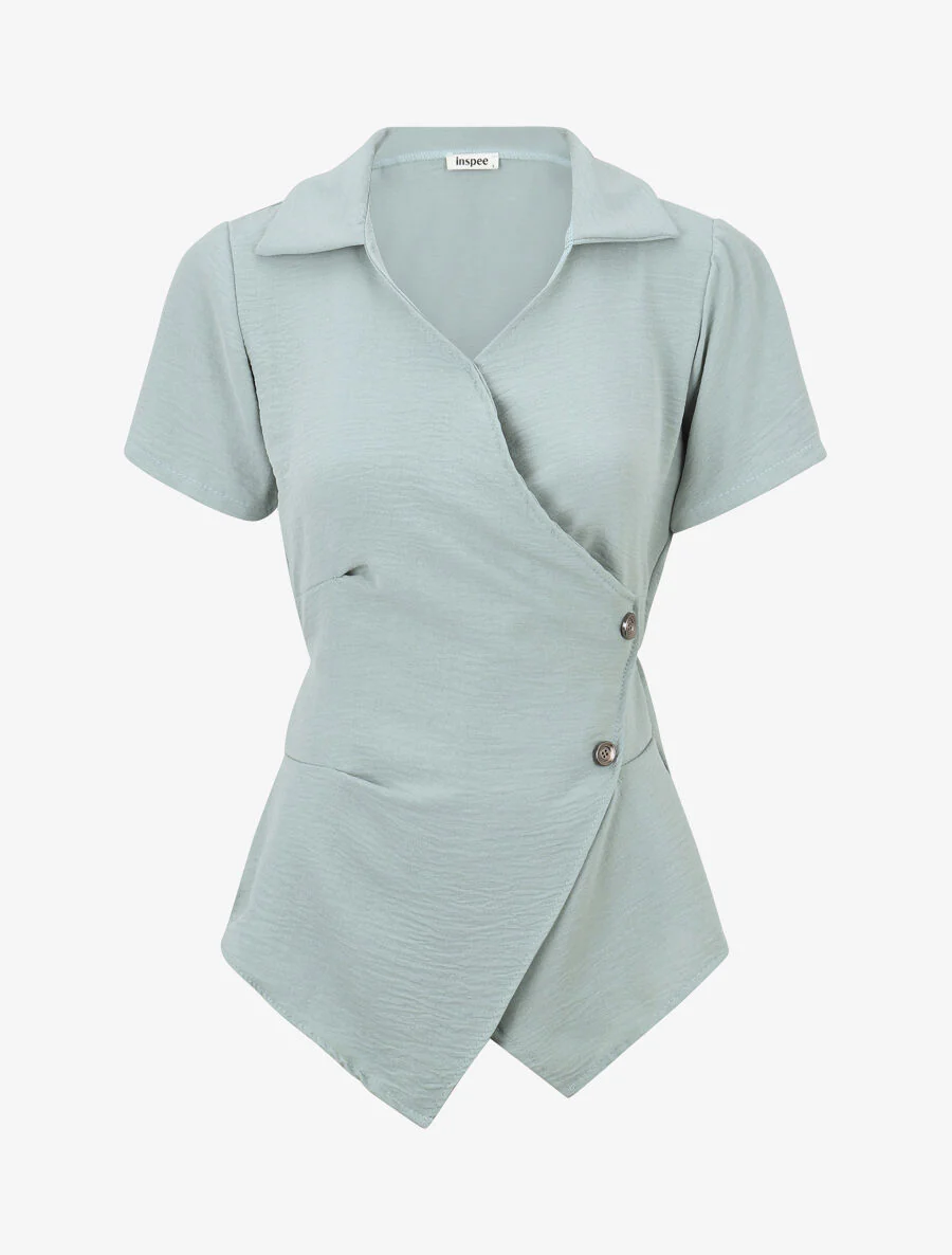 Asymmetrische top met korte mouwen - Zeegroen