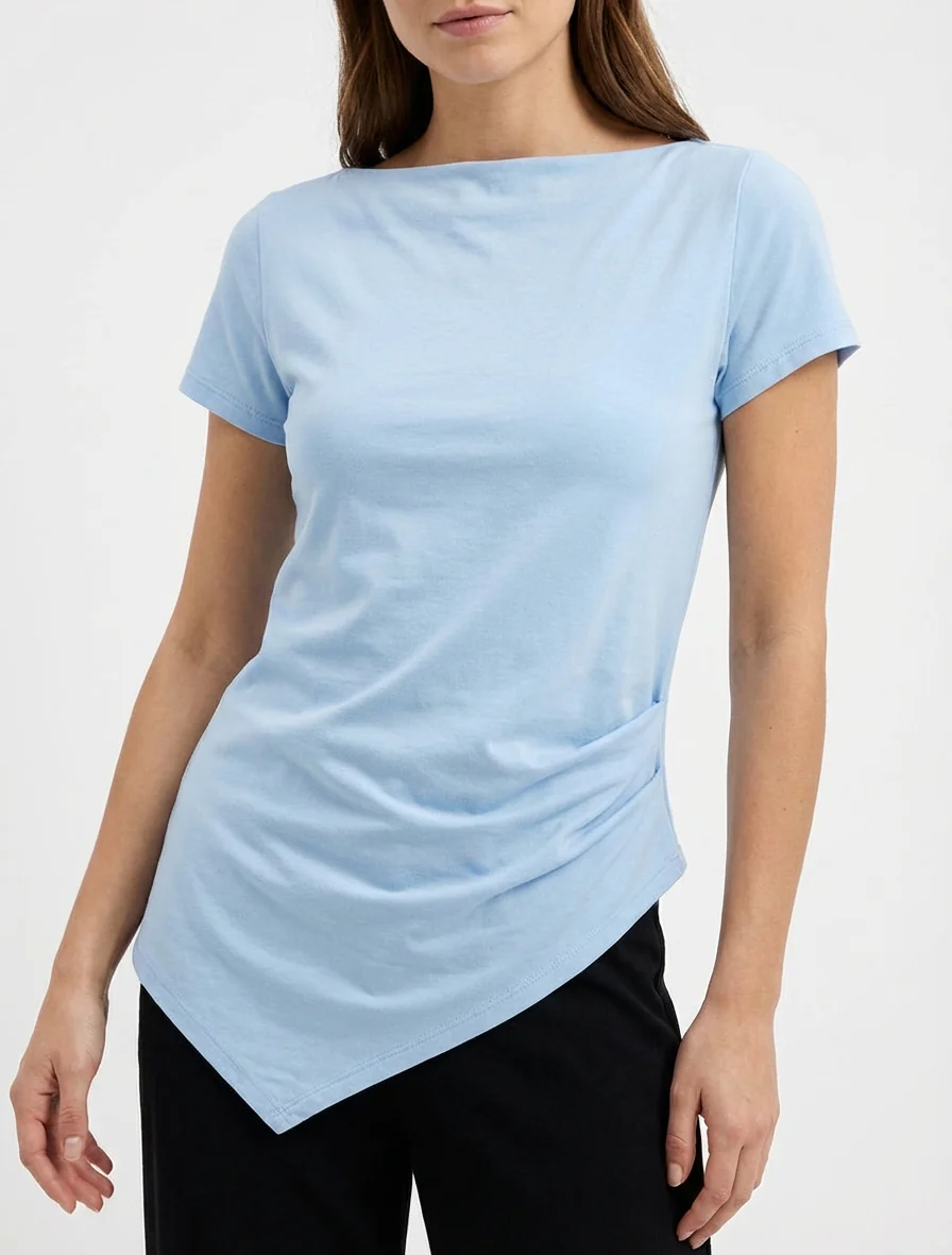 Asymmetrische top met korte mouwen - Lichtblauw - Image 4