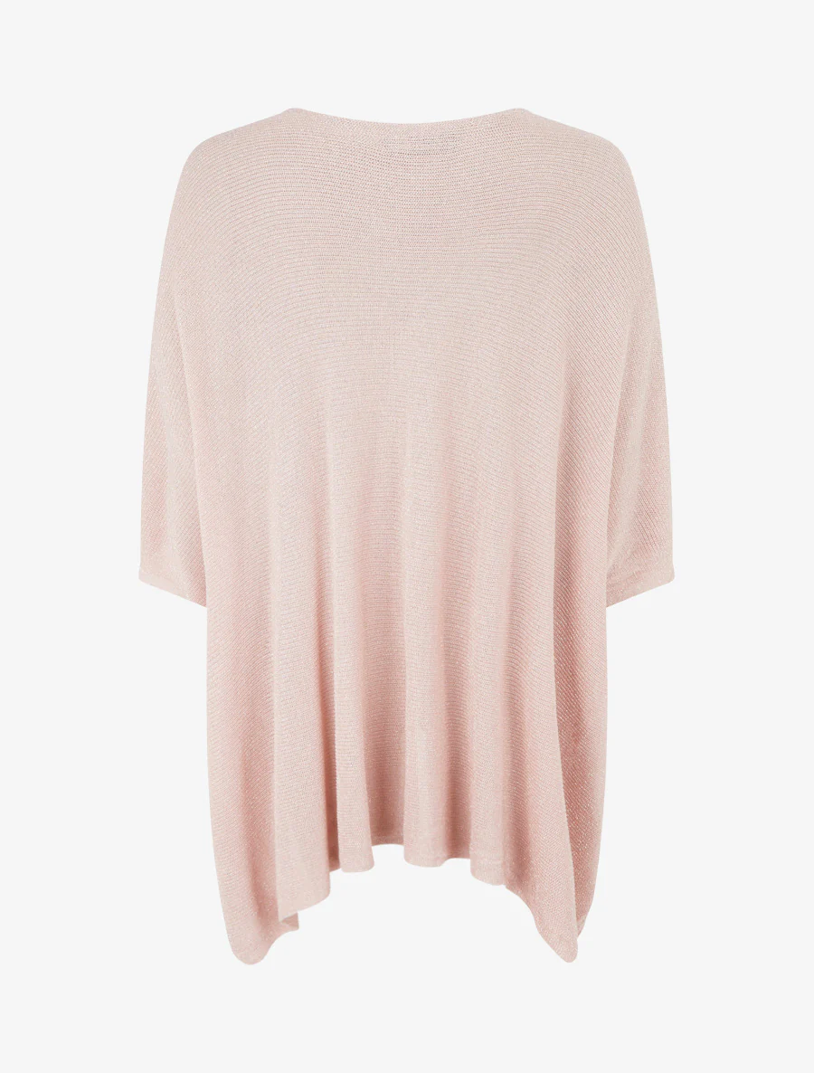 Asymmetrische top met korte mouwen van fijn glanzend breiwerk. - Roos - Image 2