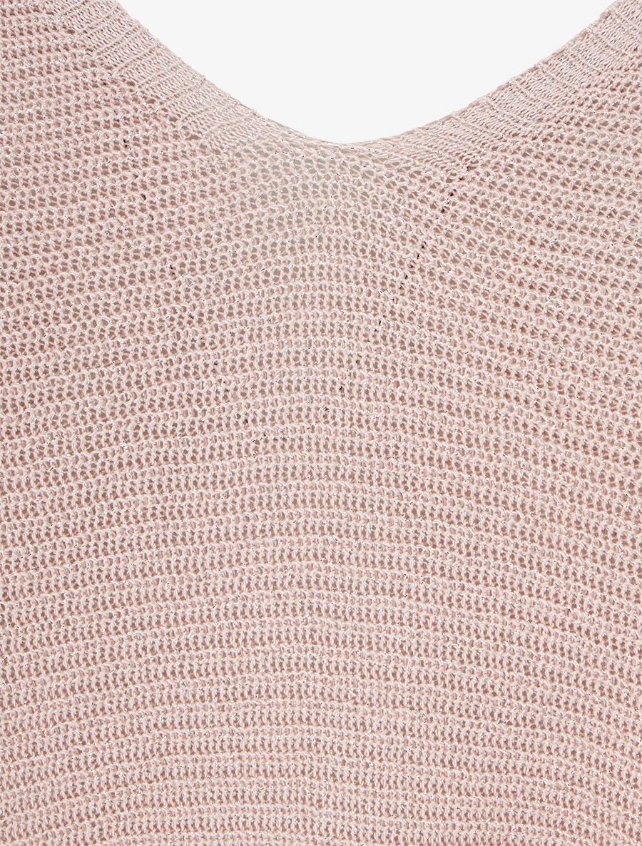 Asymmetrische top met korte mouwen van fijn glanzend breiwerk. - Roos - Image 3