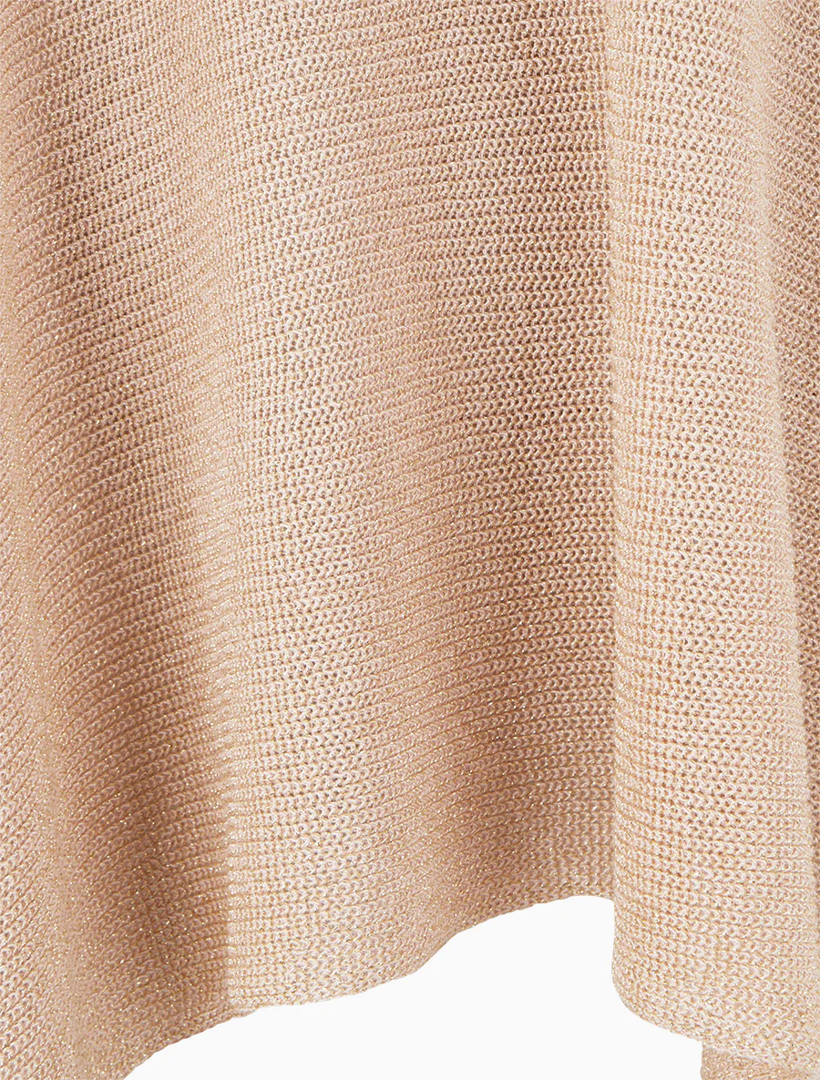 Asymmetrische top met korte mouwen van fijn glanzend breiwerk. - Roze beige - Image 3
