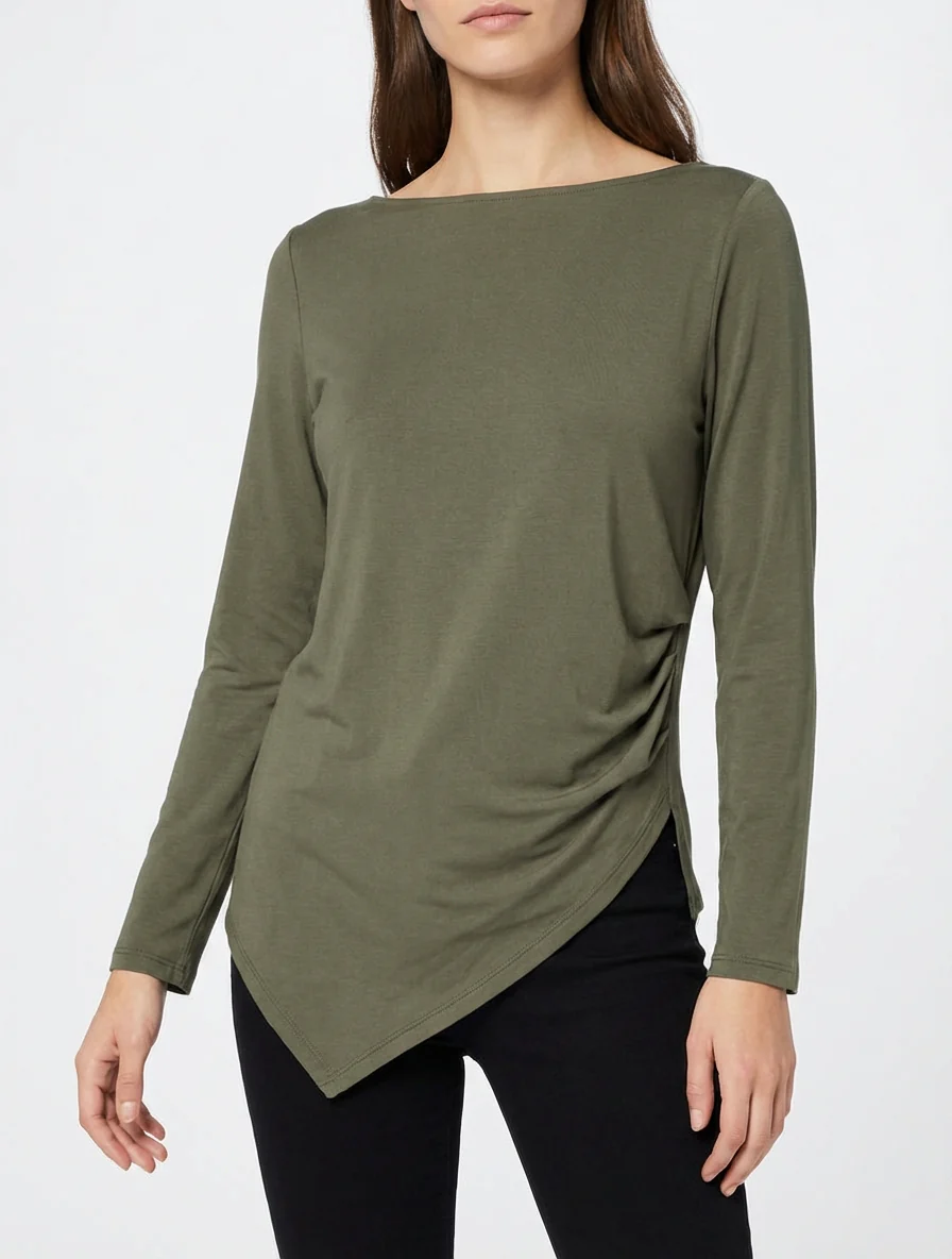 Asymmetrische top met ronde halslijn - Kaki - Image 4