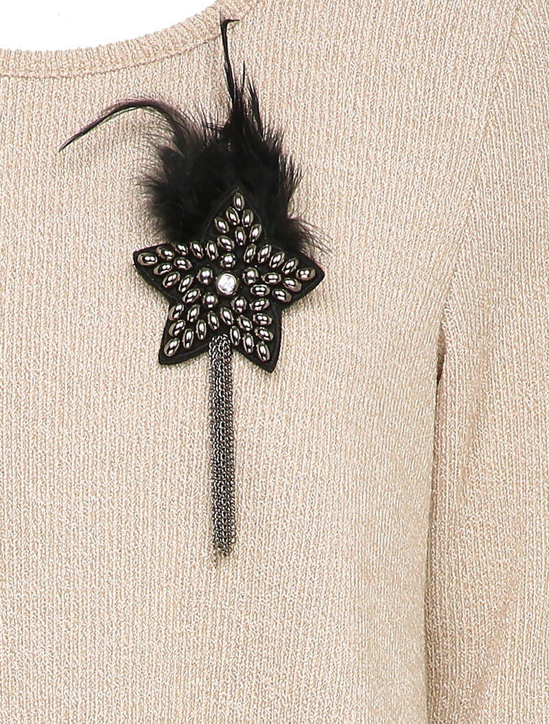 Asymmetrische trui met veerbroche - Beige - Image 3