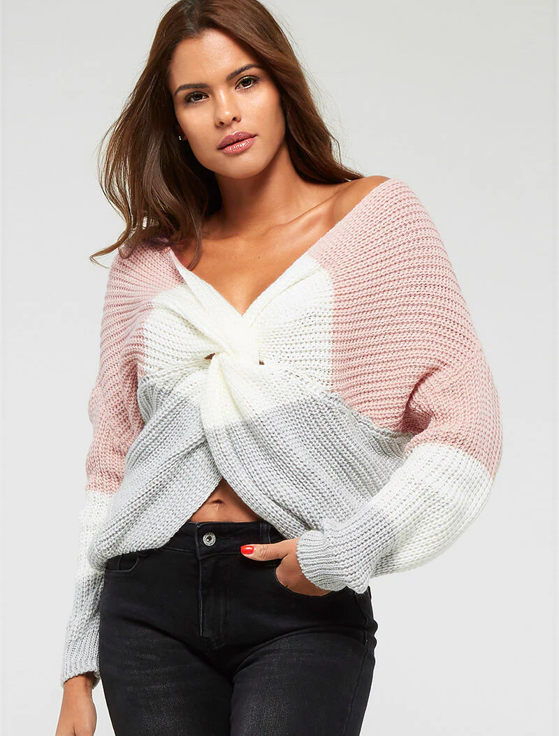 Asymmetrische trui driekleurig - roze/grijs/ecru - Image 3