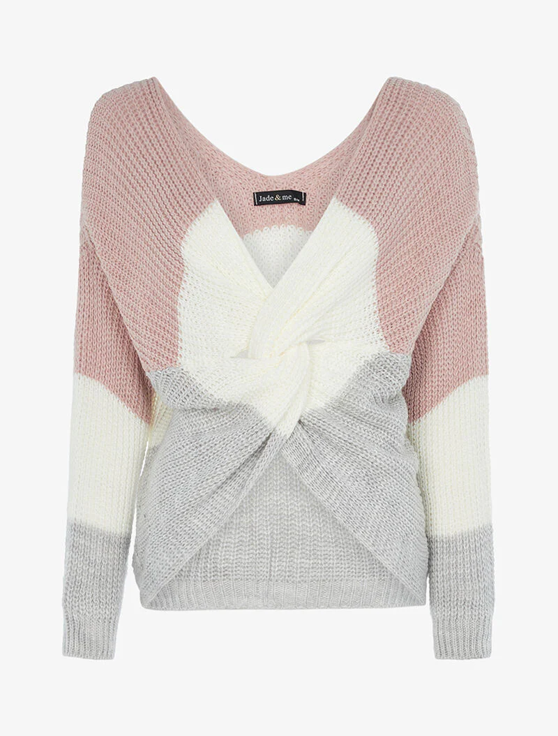 Asymmetrische trui driekleurig - roze/grijs/ecru - Image 4