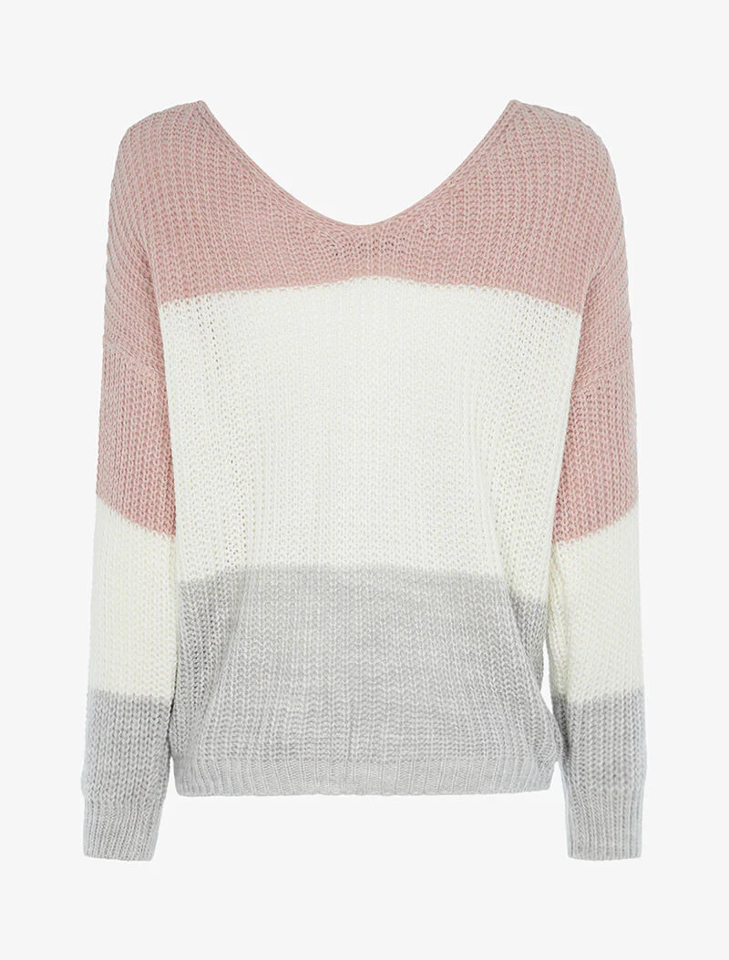 Asymmetrische trui driekleurig - roze/grijs/ecru - Image 5