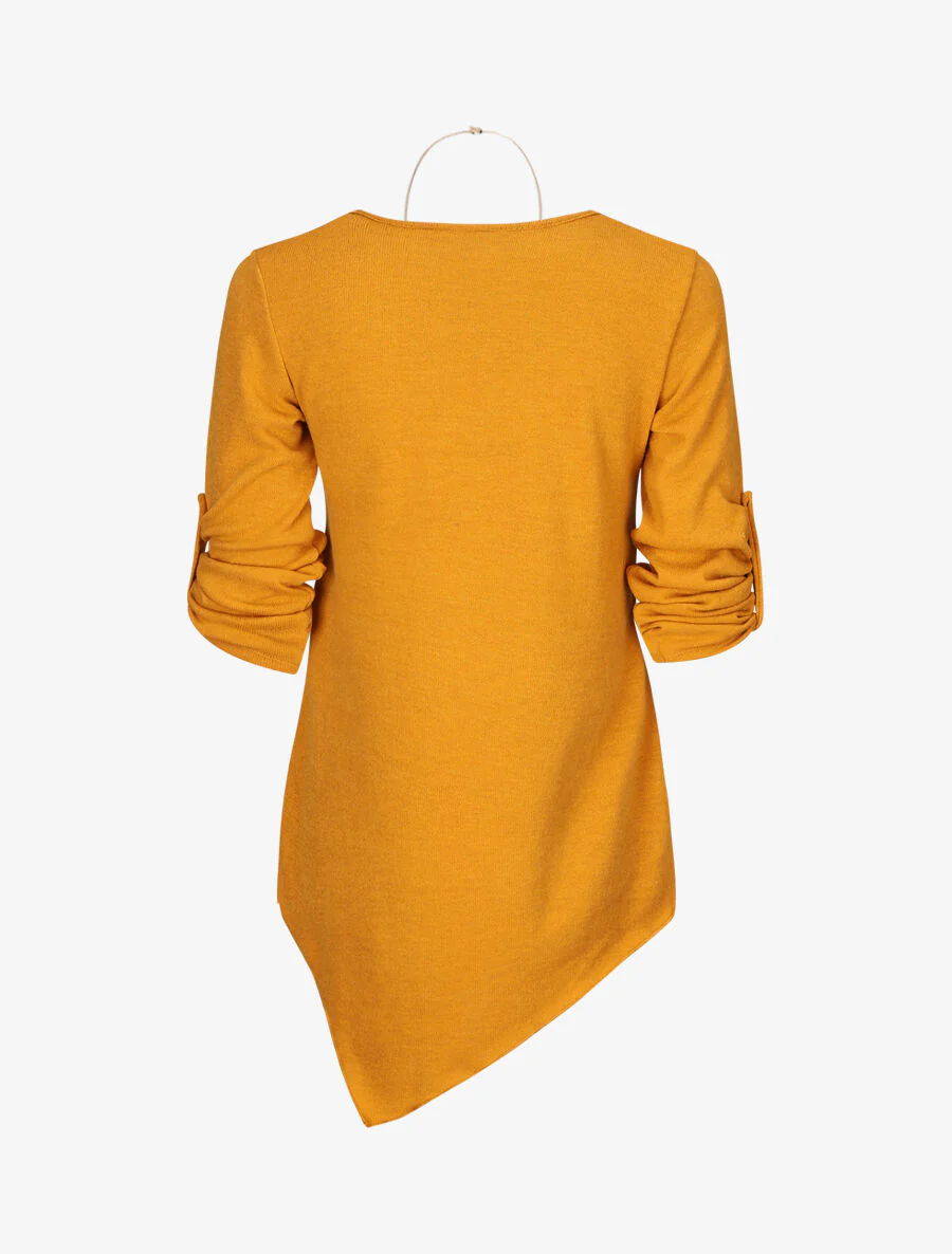 Asymmetrische trui met opklapbare mouwen - Mosterdgeel - Image 2