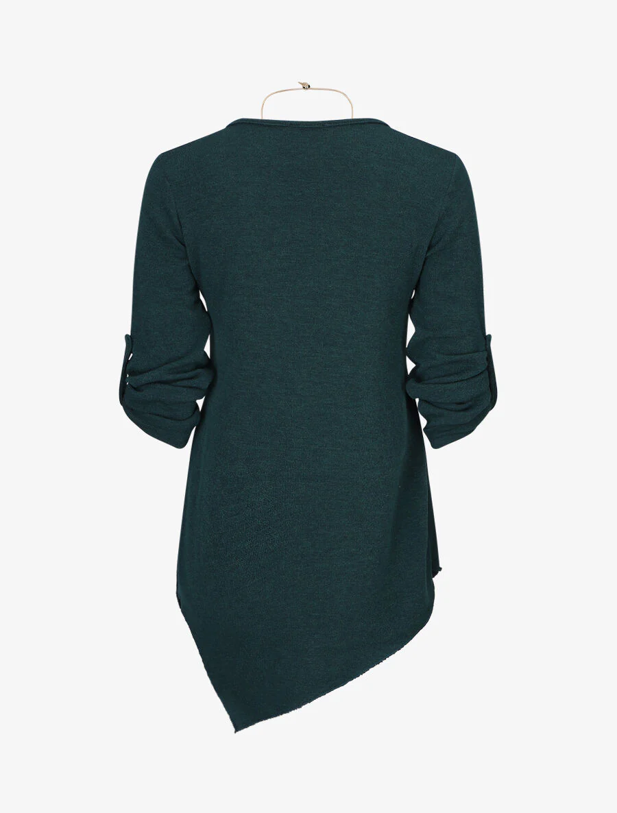 Asymmetrische trui met opklapbare mouwen - dennengroen - Image 2