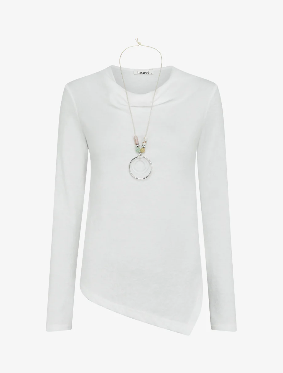 Asymmetrische trui met watervalkraag - Wit