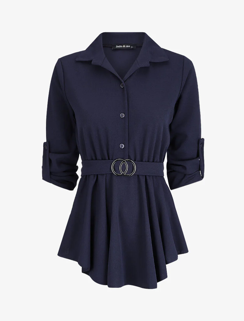 Asymmetrische tuniek met gestileerde gesp - Marineblauw