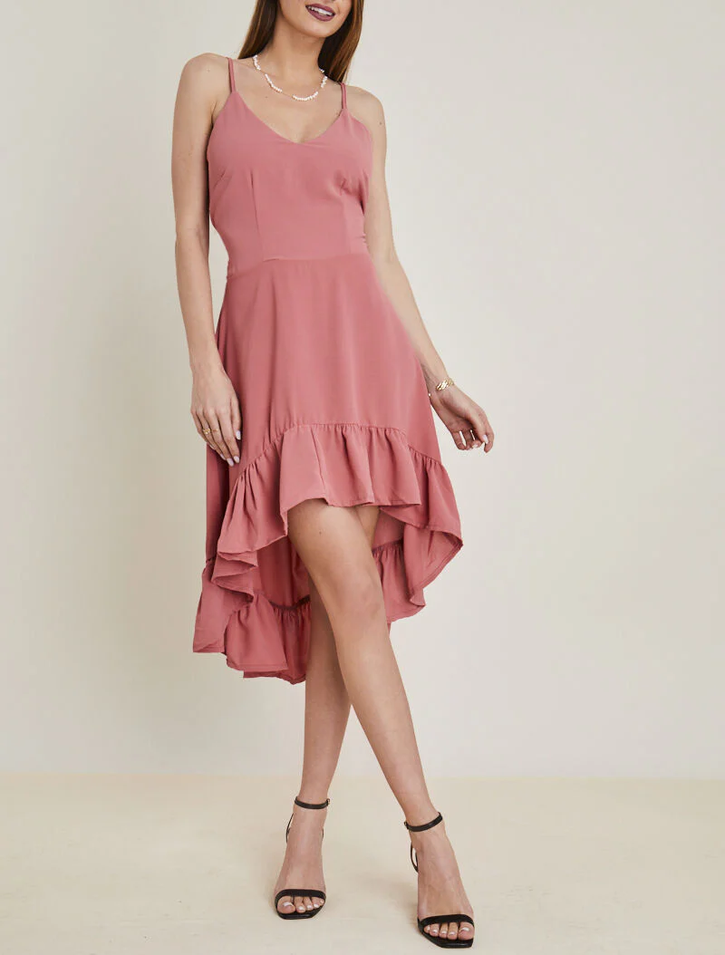 Asymmetrische jurk met ruches - roze