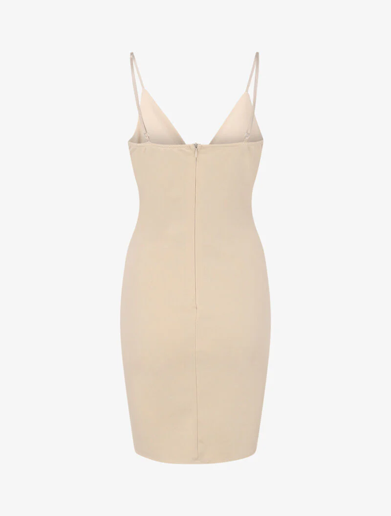 Asymmetrische wikkeljurk met fijne bandjes - Beige - Image 2