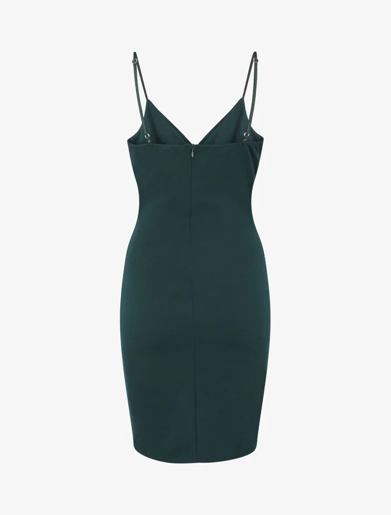 Asymmetrische overslagjurk met fijne bandjes - Donkergroen - Image 2