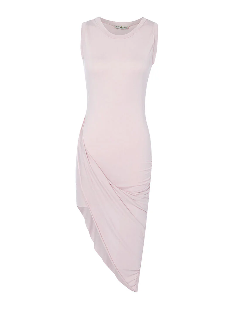 Asymmetrische zoomjurk met drapering - roze oranje
