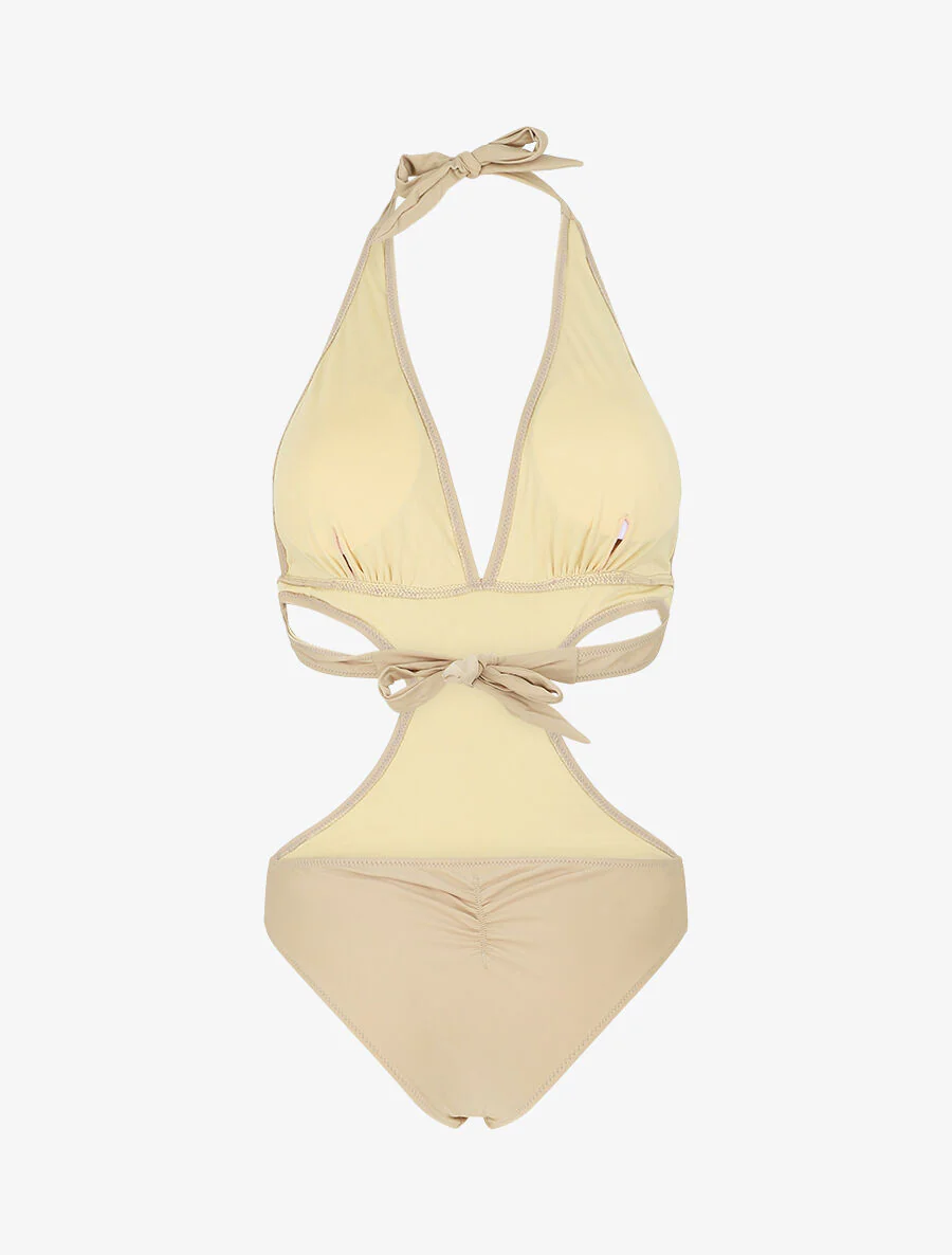 Hoog uitgesneden badpak - Beige - Image 2