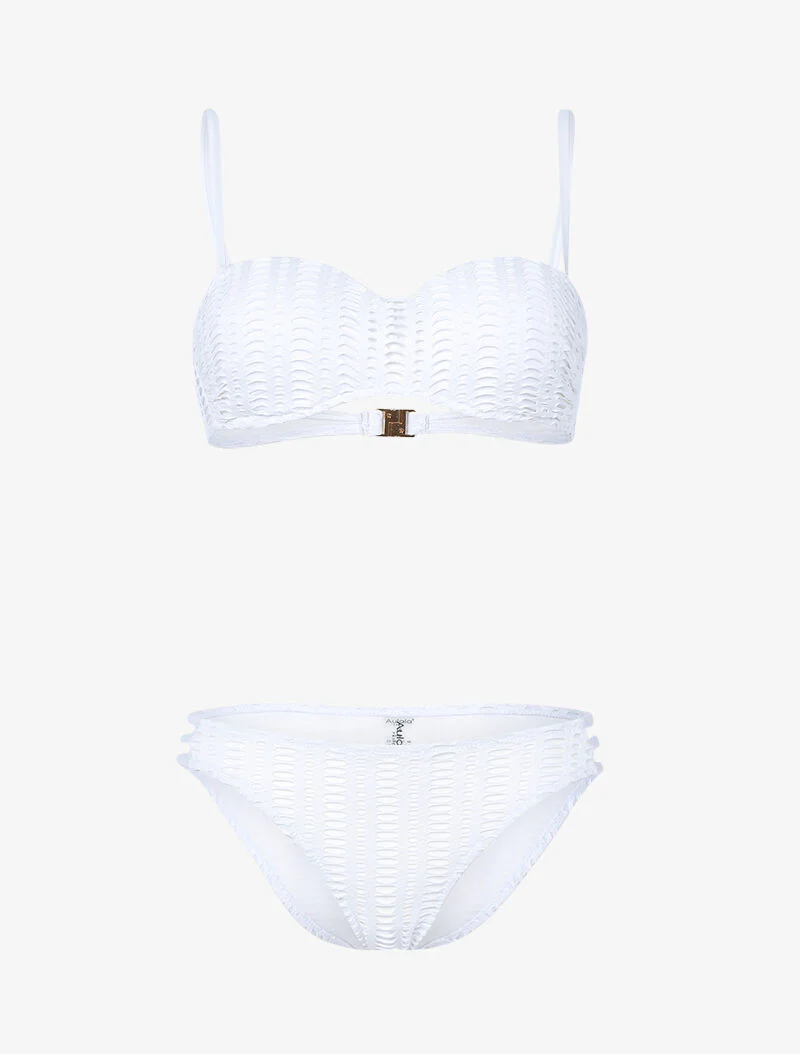 Balconette bikini met grafisch opengewerkt voering - wit