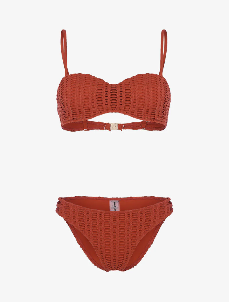 Balconette bikini met grafisch opengewerkt voering - baksteenrood
